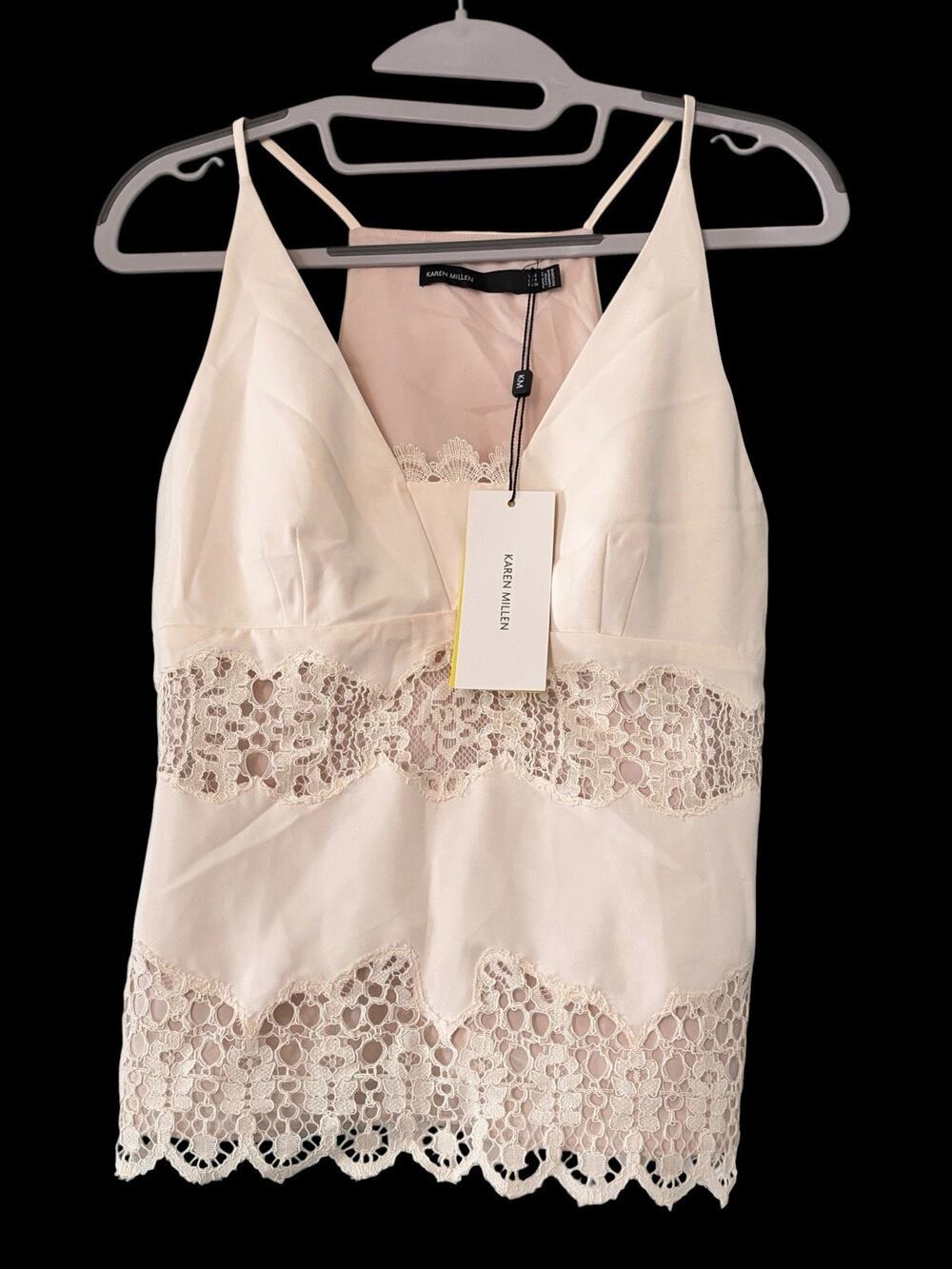 NWT Karen Millen Lace Inset Camisole Top Cami •4• Y2K Fairy Ivory Nude Tank $199